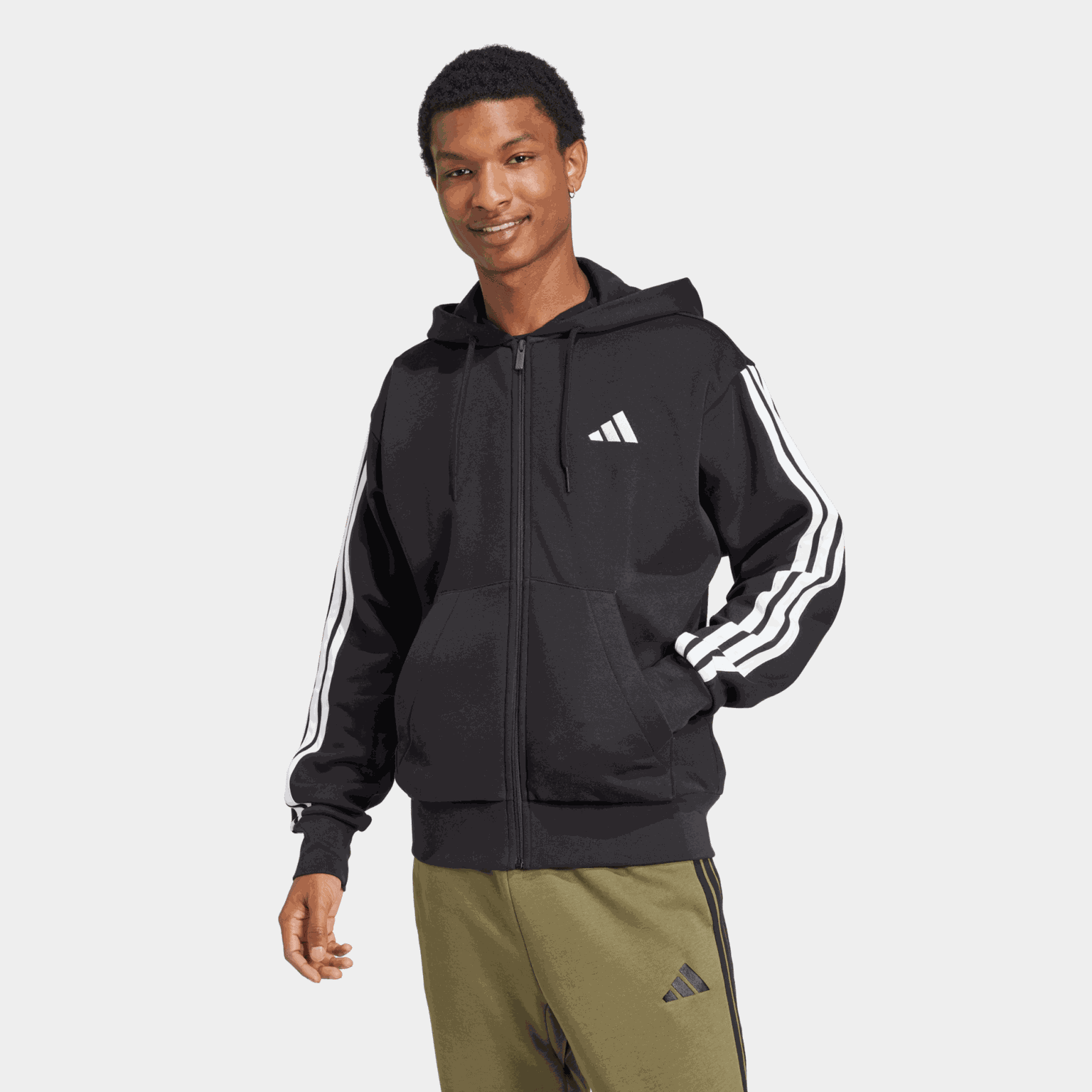 Essential Fleece 3-Stripes Full Zip, hettejakke, herre - full image 1