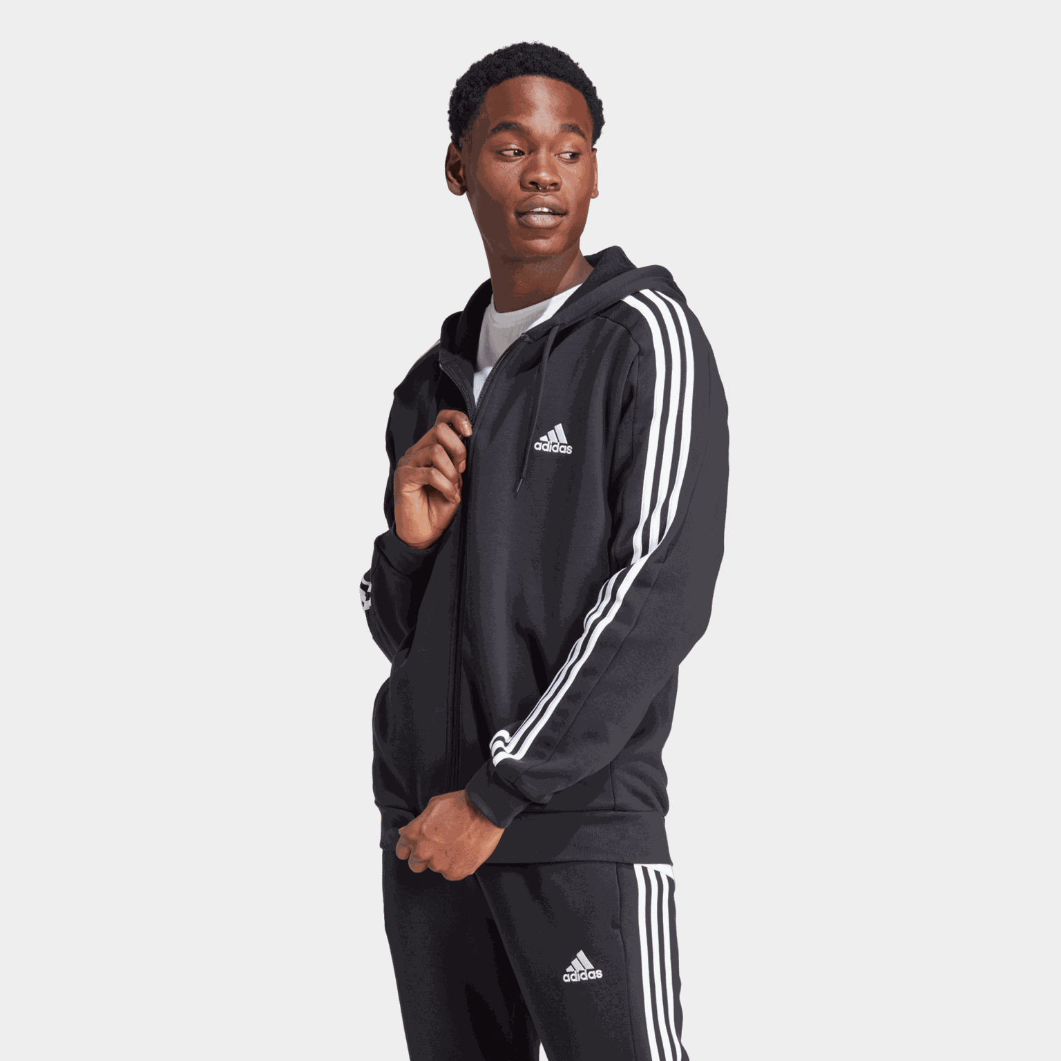 Essential Fleece 3-Stripes Full Zip, hettejakke, herre - full image 1