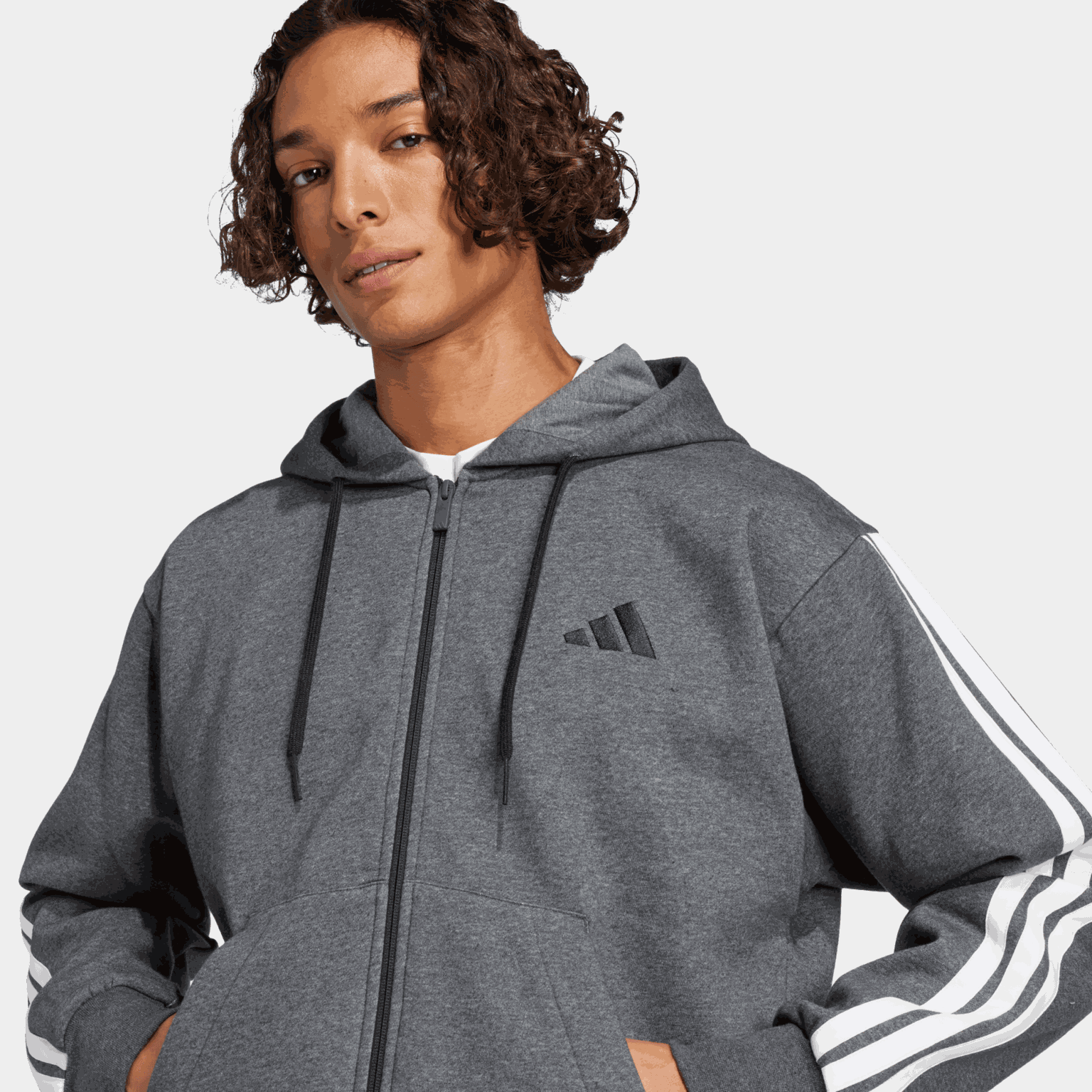 3-Stripes Fleece Full Zip Hood, hettejakke, herre - full image 4