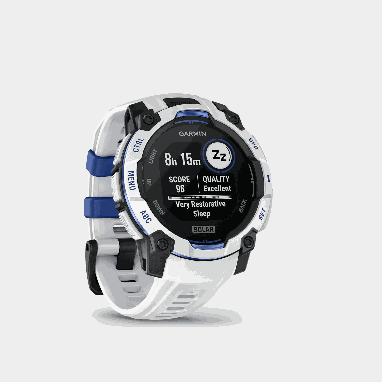 Instinct 3 LTD, 45mm, Solar, Whitestone w/ White Strap, multisportklokke, smartklokke - full image 3