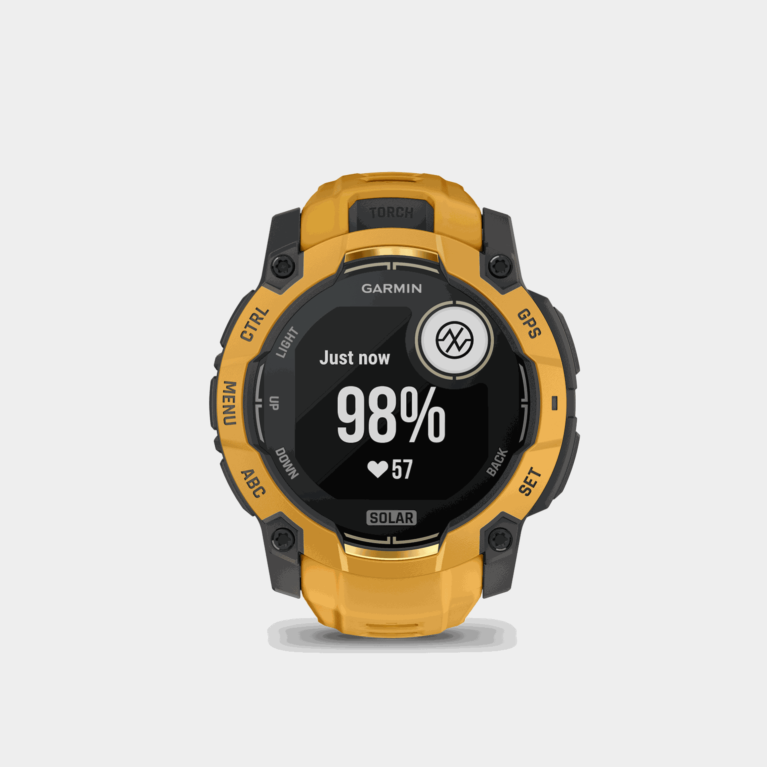 Instinct 3, 50mm, Solar, Sunburst with Gray Accents, multisportklokke, smartklokke - full image 2