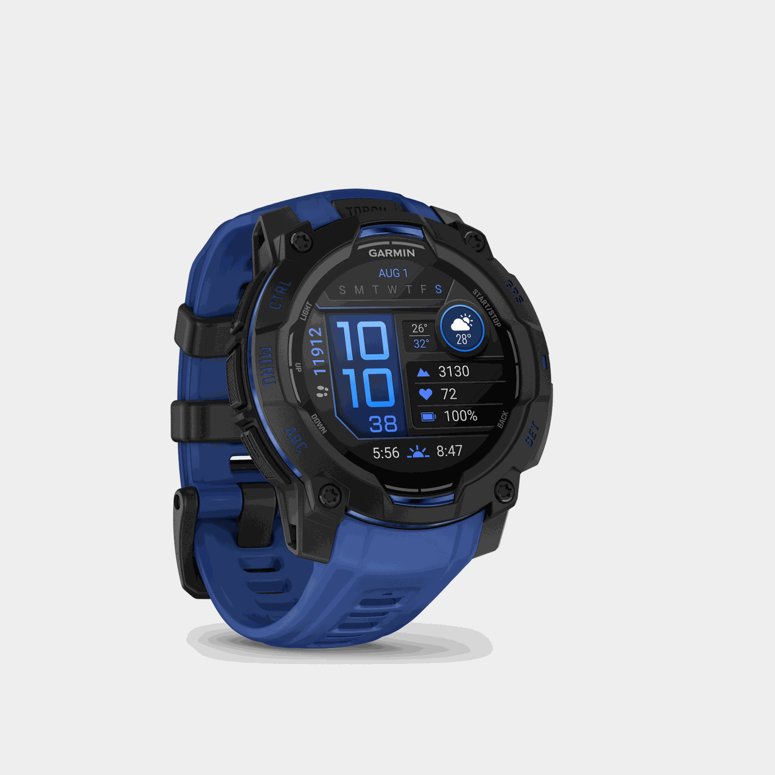Instinct 3 LTD, 45mm, AMOLED, Black w/ Blue Strap, multisportklokke, smartklokke - full image 3