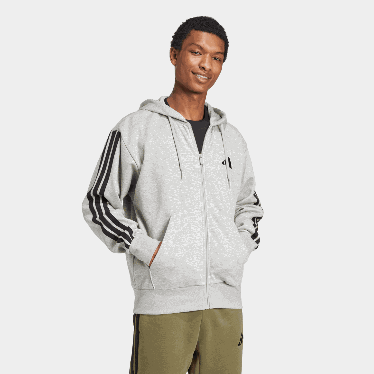 Essential Fleece 3-Stripes Full Zip, hettejakke, herre - full image 2