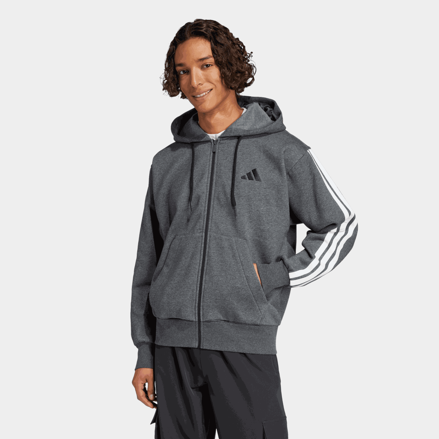 3-Stripes Fleece Full Zip Hood, hettejakke, herre - full image 1