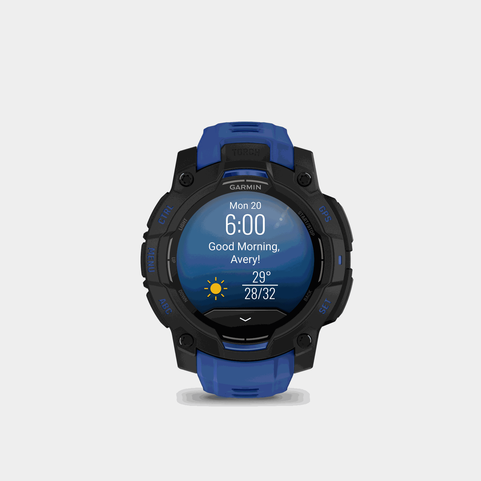 Instinct 3 LTD, 45mm, AMOLED, Black w/ Blue Strap, multisportklokke, smartklokke - full image 1