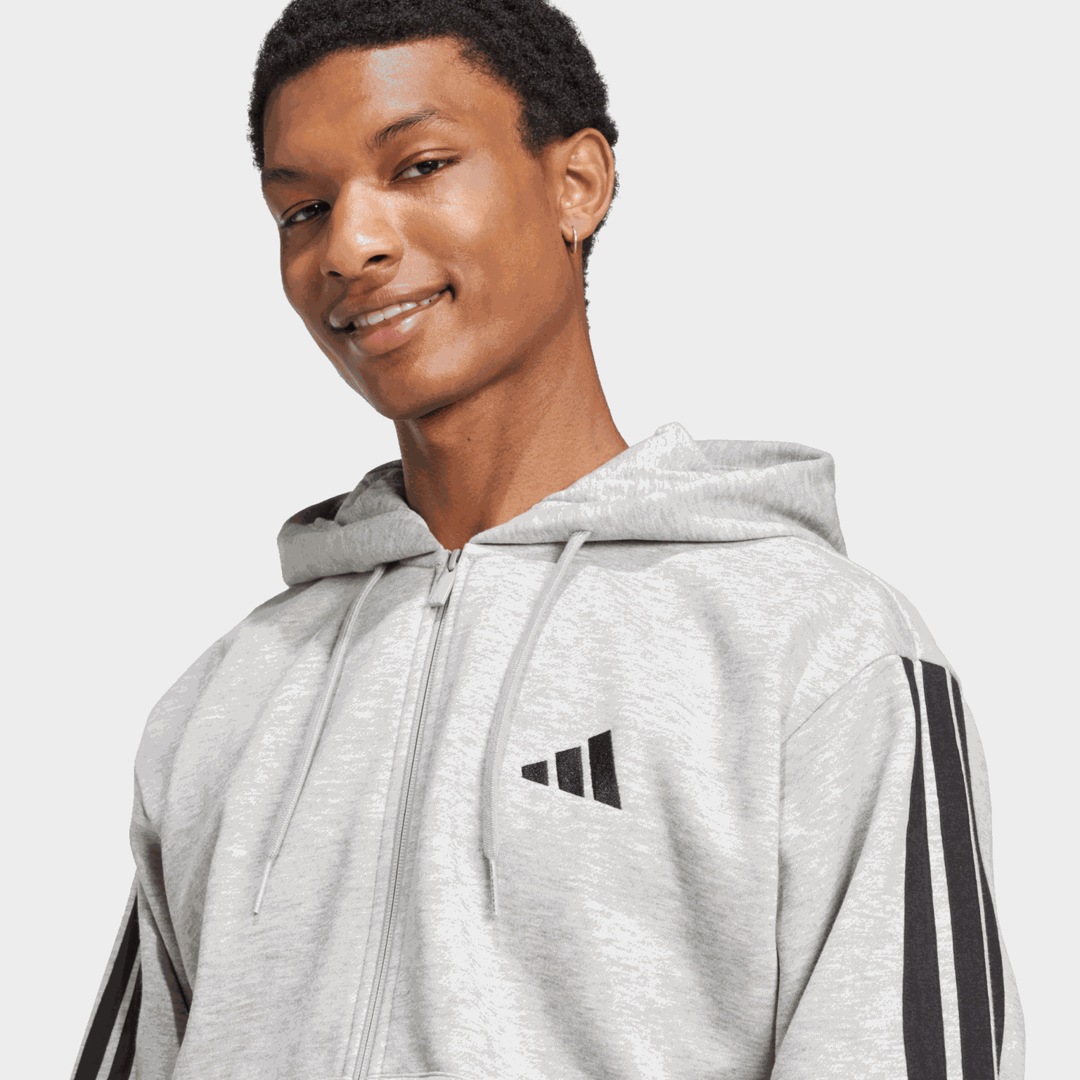 Essential Fleece 3-Stripes Full Zip, hettejakke, herre - full image 4