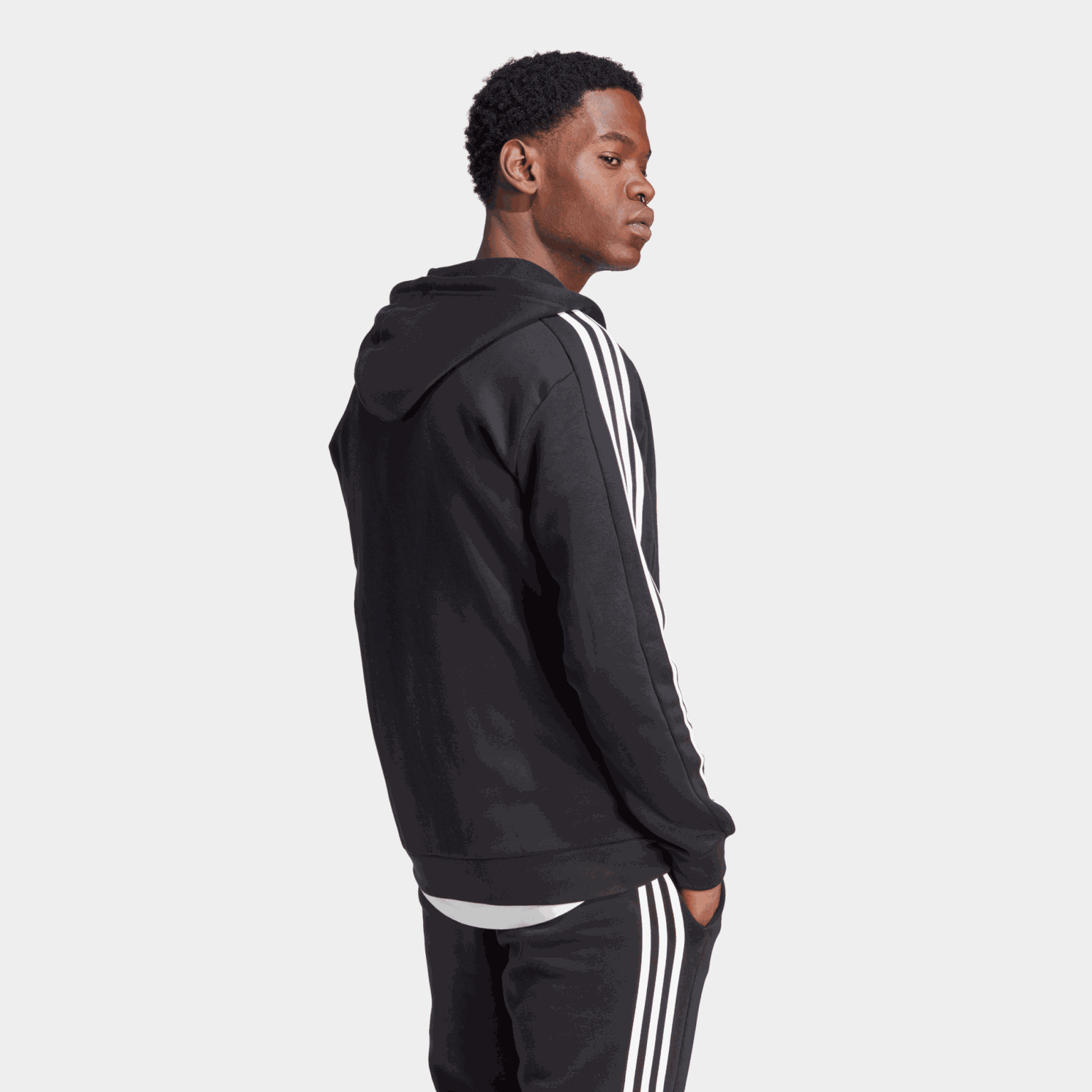 Essential Fleece 3-Stripes Full Zip, hettejakke, herre - full image 2