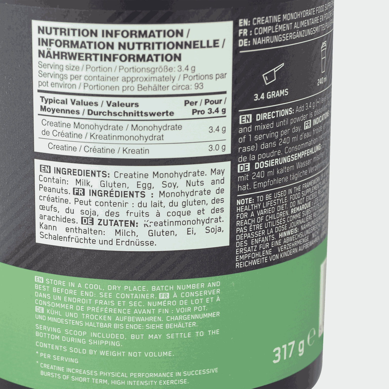 Nutrition Creatine 317g, kosttilskudd - full image 3