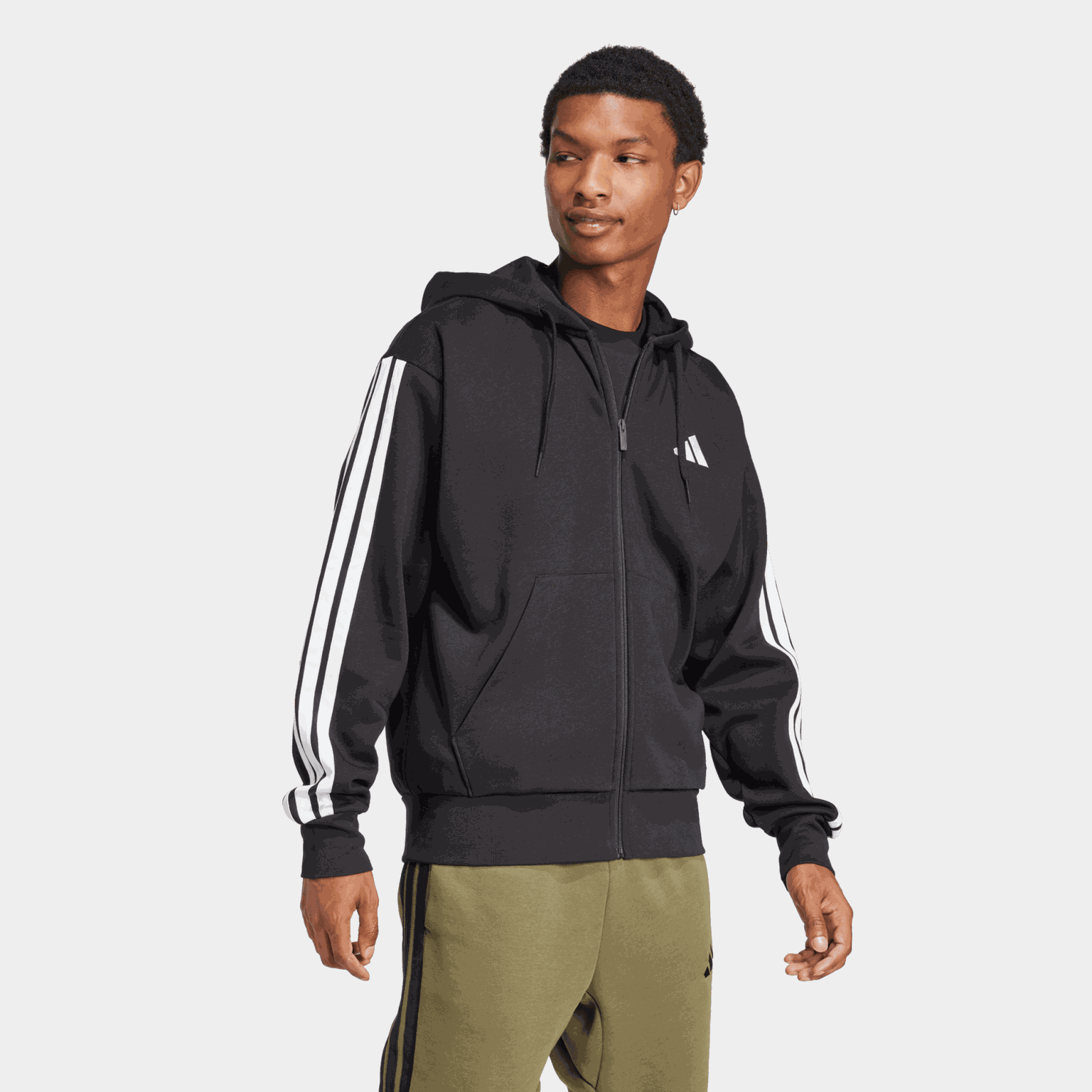 Essential Fleece 3-Stripes Full Zip, hettejakke, herre - full image 2