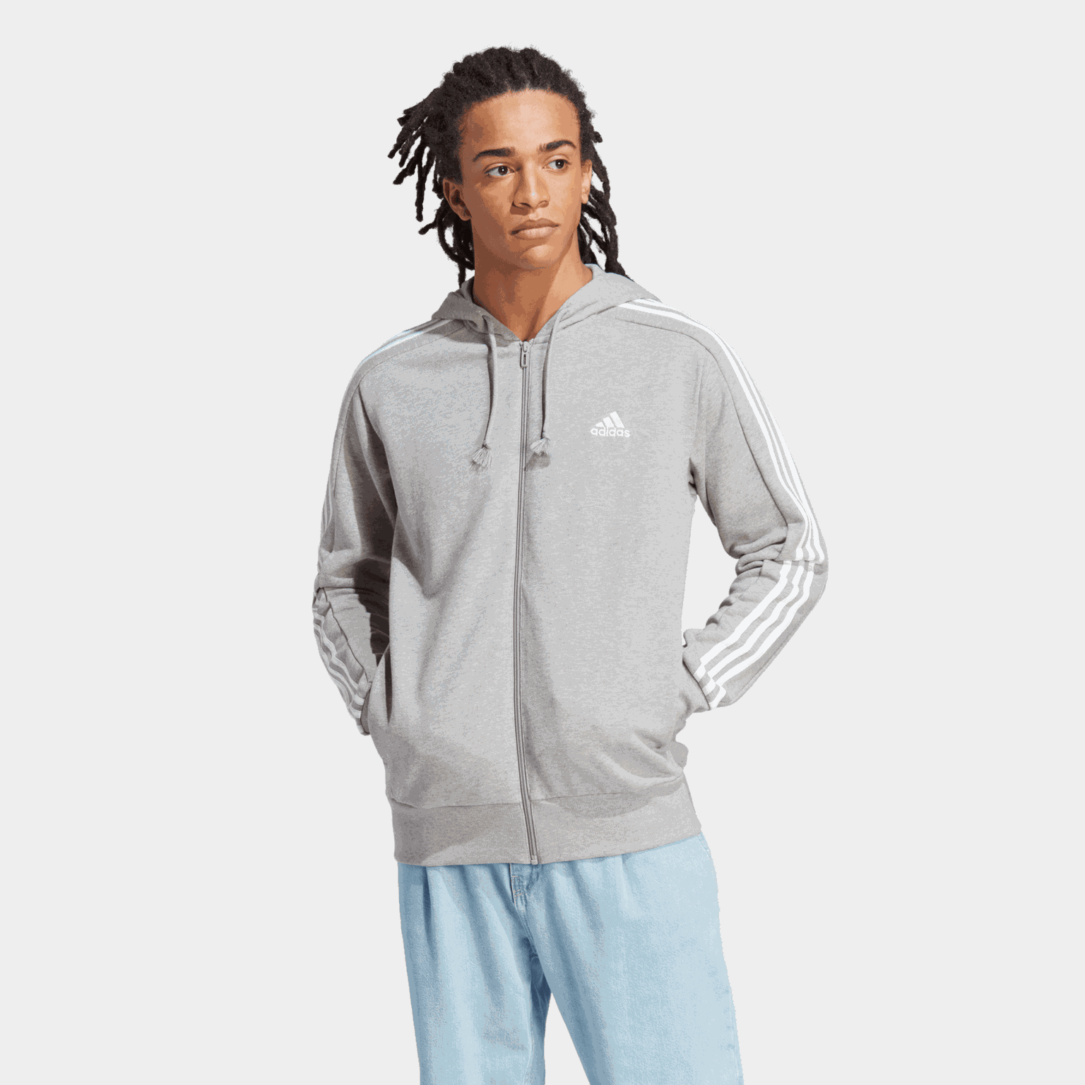 French Terry 3-Stripes Full-Zip Hoodie, hettjakke, herre - full image 1