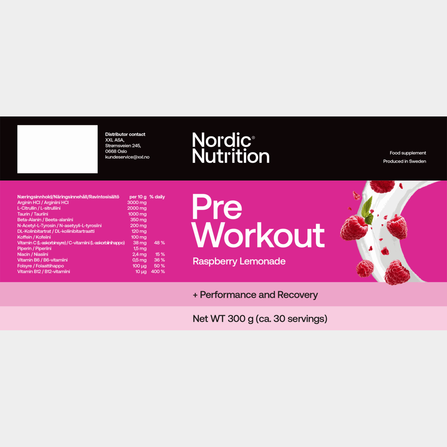 Pre Workout - Raspberry Lemonade 300 g, pre-workout-pulver - full image 1