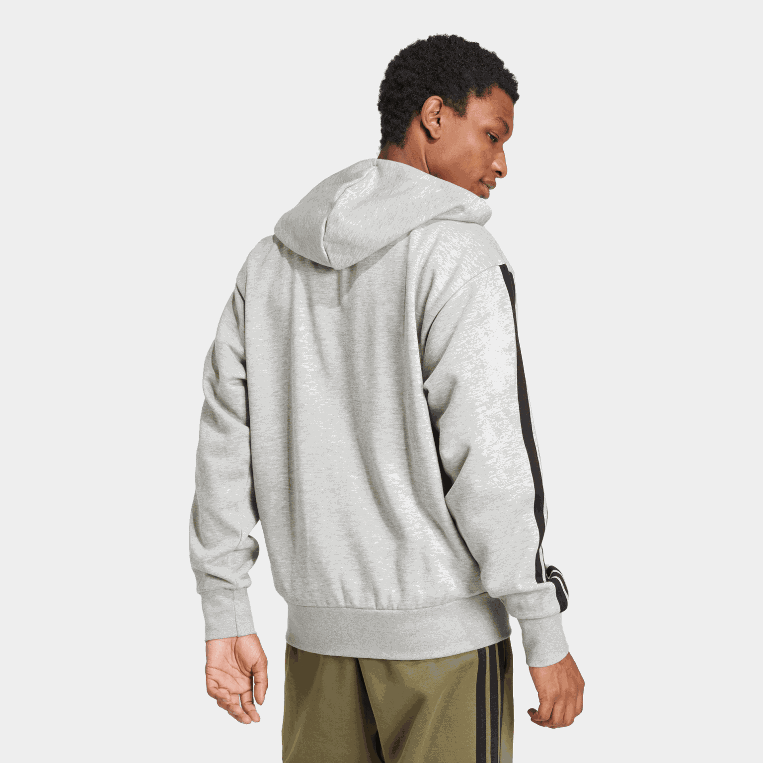 Essential Fleece 3-Stripes Full Zip, hettejakke, herre - full image 3