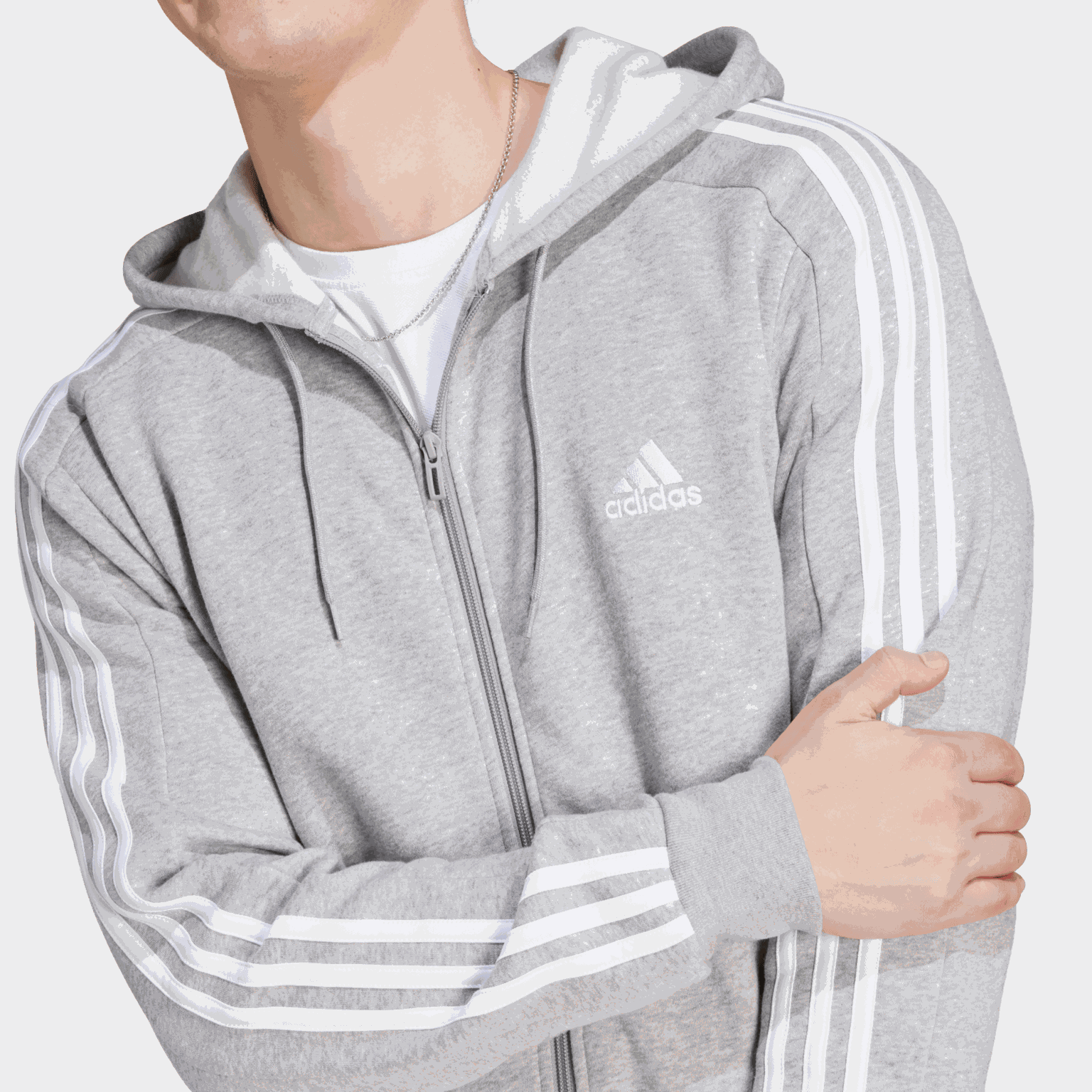 Essential Fleece 3-Stripes Full Zip, hettejakke, herre - full image 3