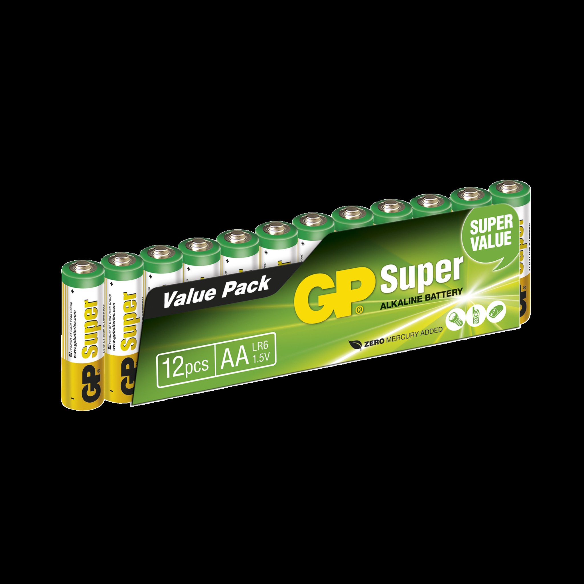 GP Super Alkaline batterier AA, 12-pakk