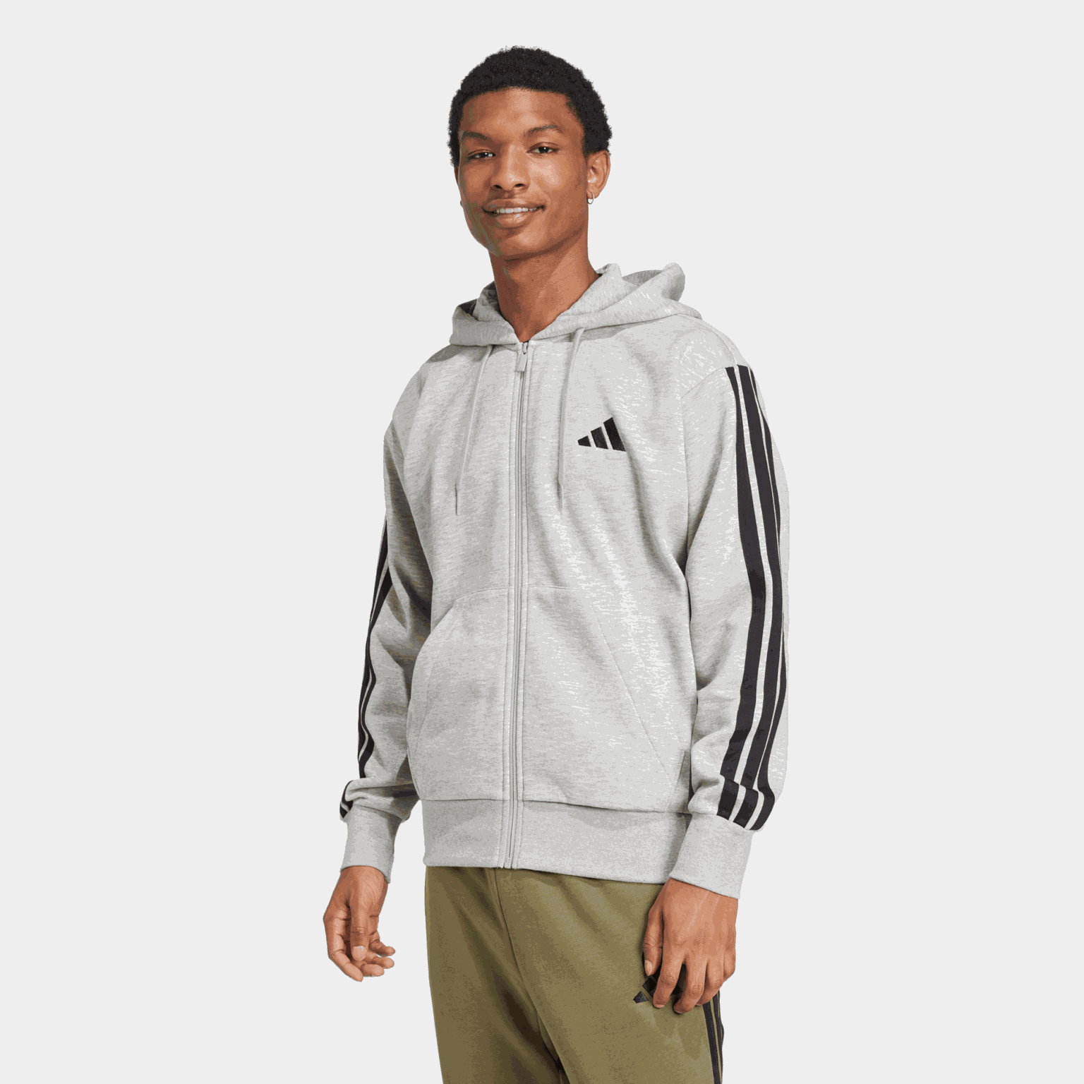 Essential Fleece 3-Stripes Full Zip, hettejakke, herre - full image 1