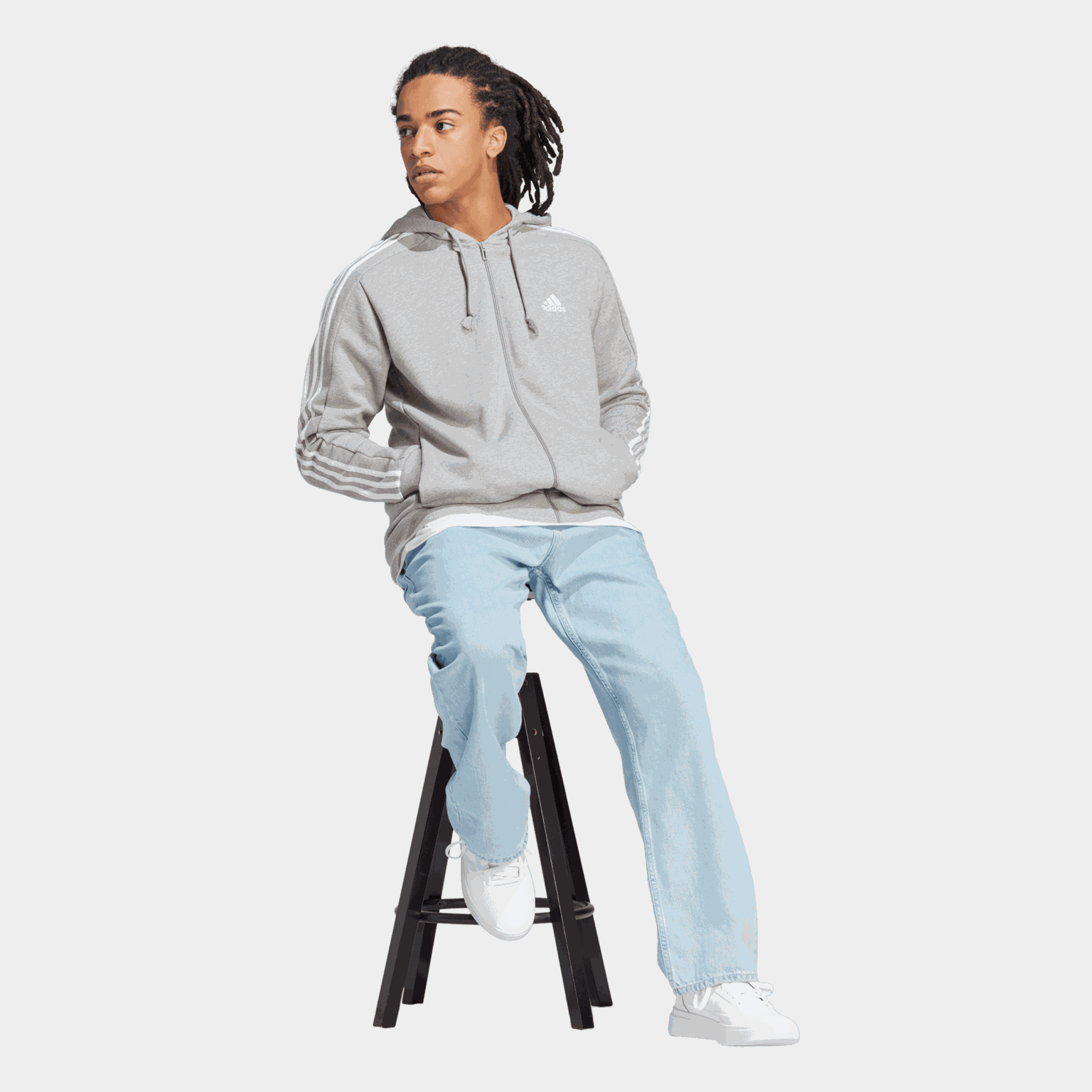 French Terry 3-Stripes Full-Zip Hoodie, hettjakke, herre - full image 3