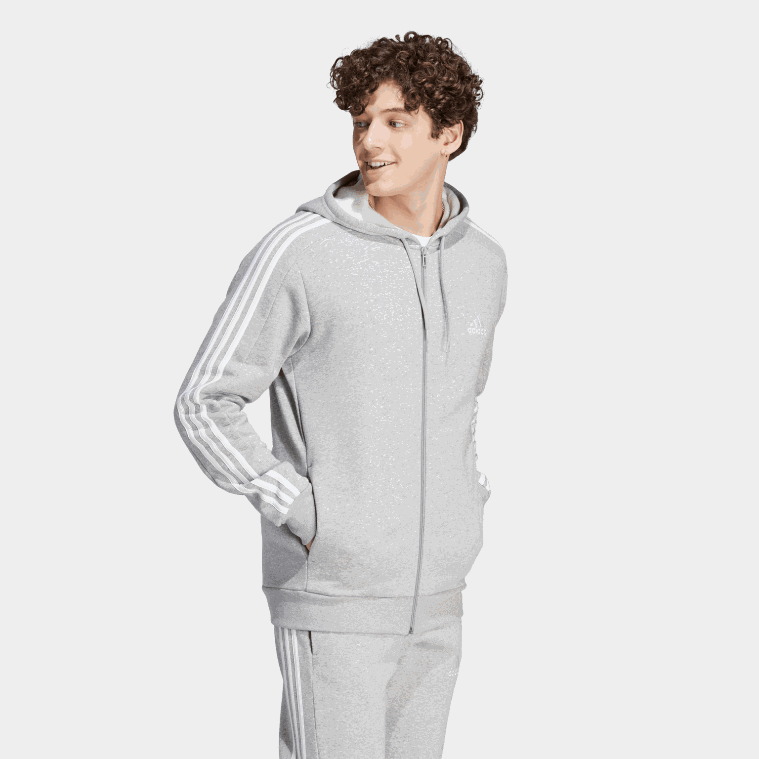 Essential Fleece 3-Stripes Full Zip, hettejakke, herre - full image 1
