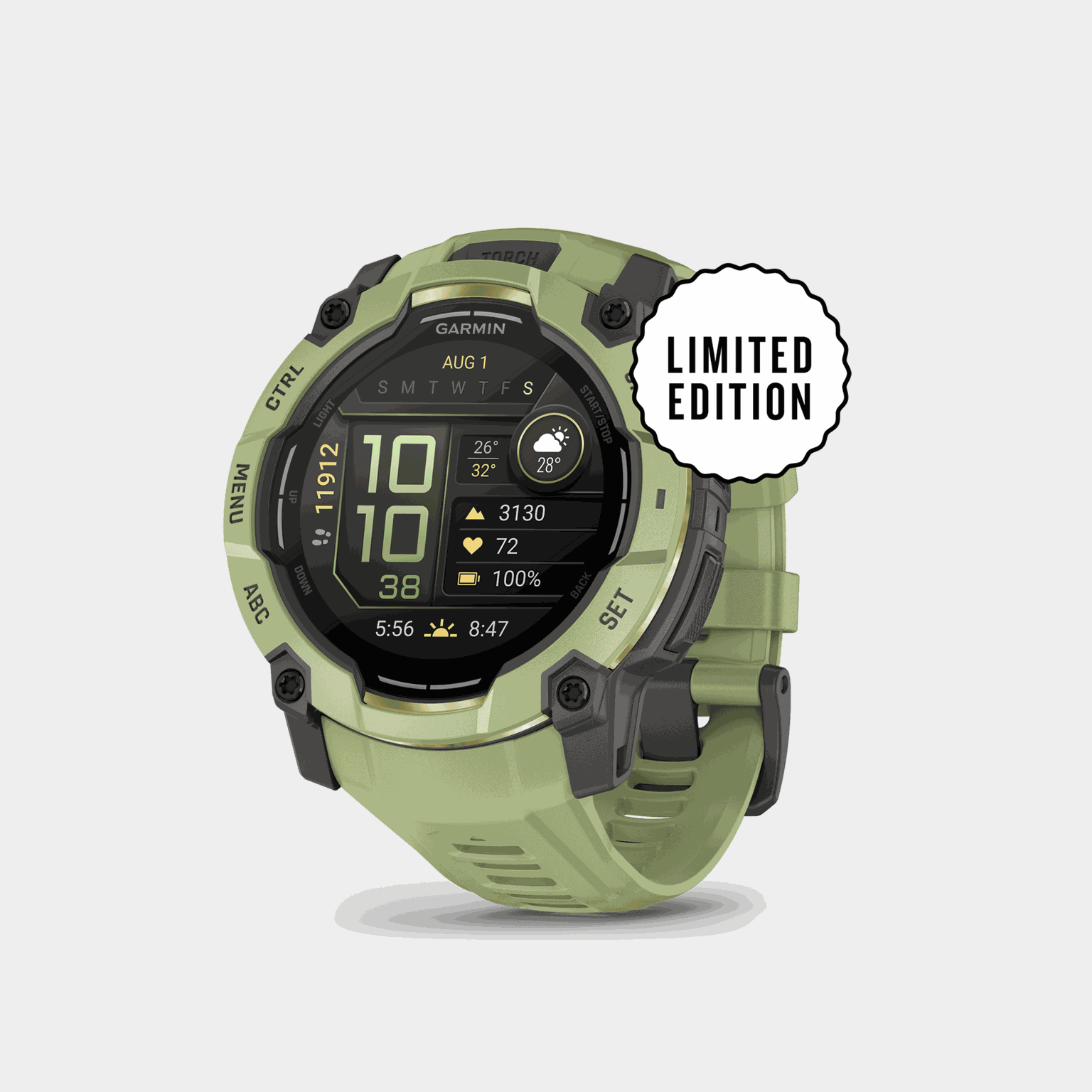 Instinct 3, 50mm, AMOLED, Fern Green with Gray Accents, multisportklokke, smartklokke - full image 1