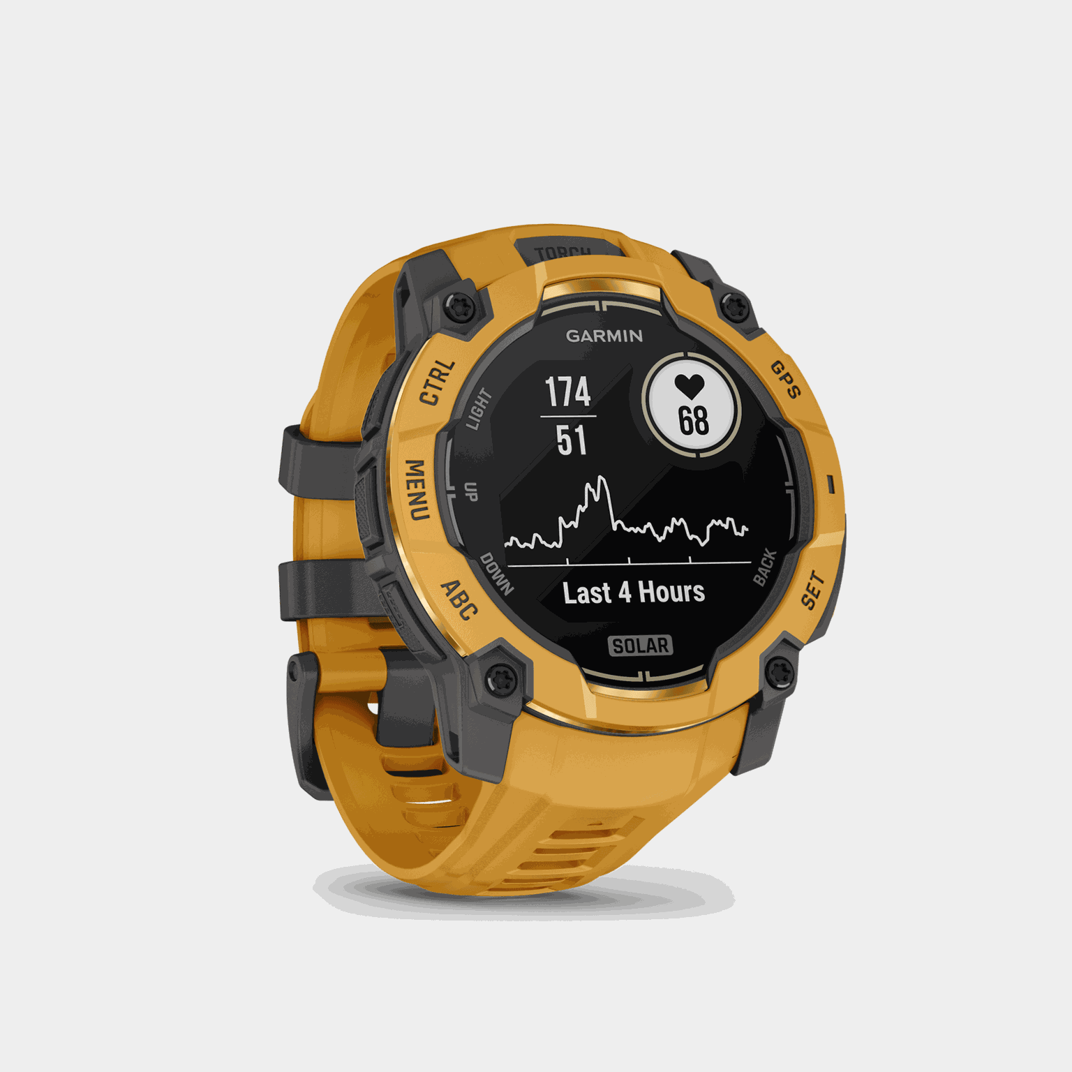 Instinct 3, 50mm, Solar, Sunburst with Gray Accents, multisportklokke, smartklokke - full image 3