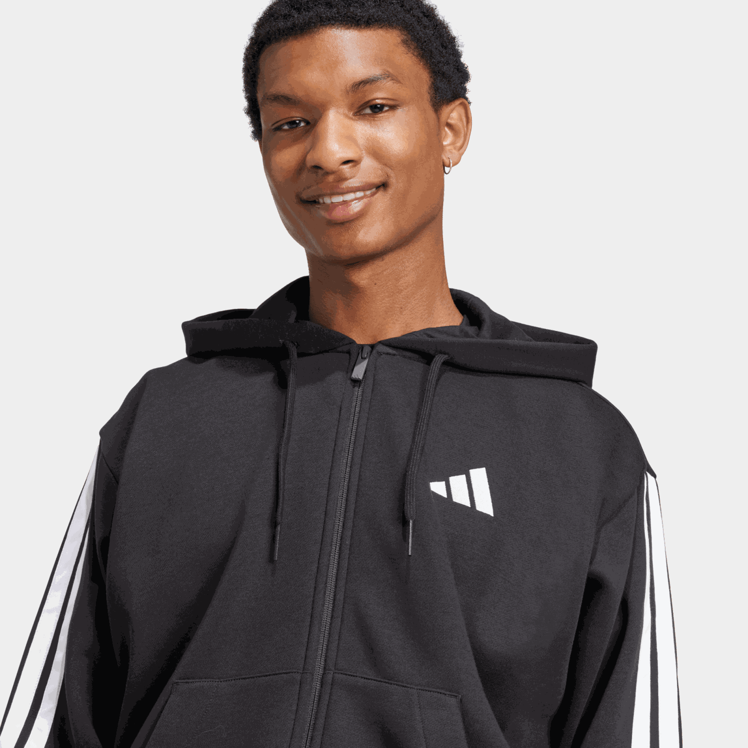 Essential Fleece 3-Stripes Full Zip, hettejakke, herre - full image 4