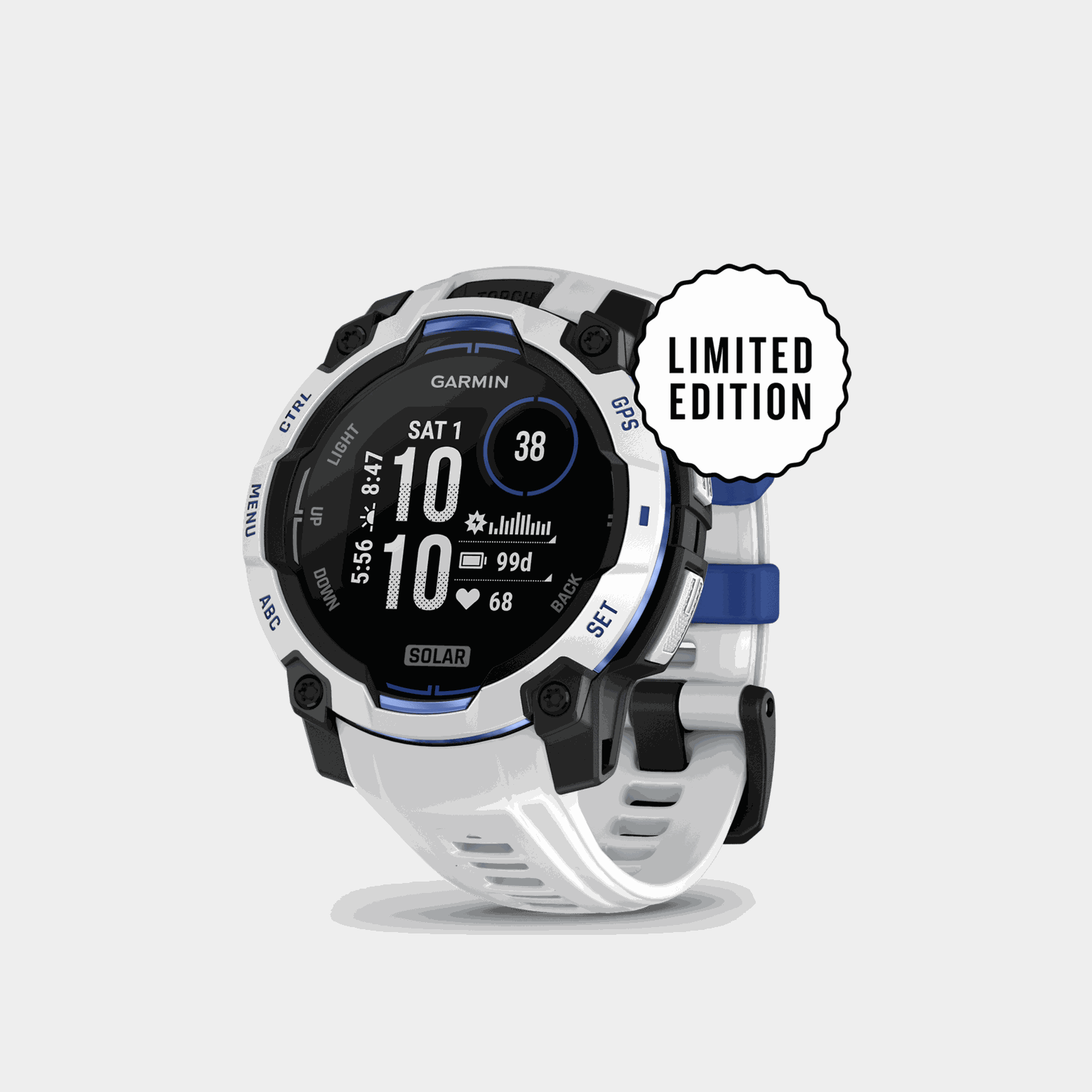 Instinct 3 LTD, 45mm, Solar, Whitestone w/ White Strap, multisportklokke, smartklokke - full image 2