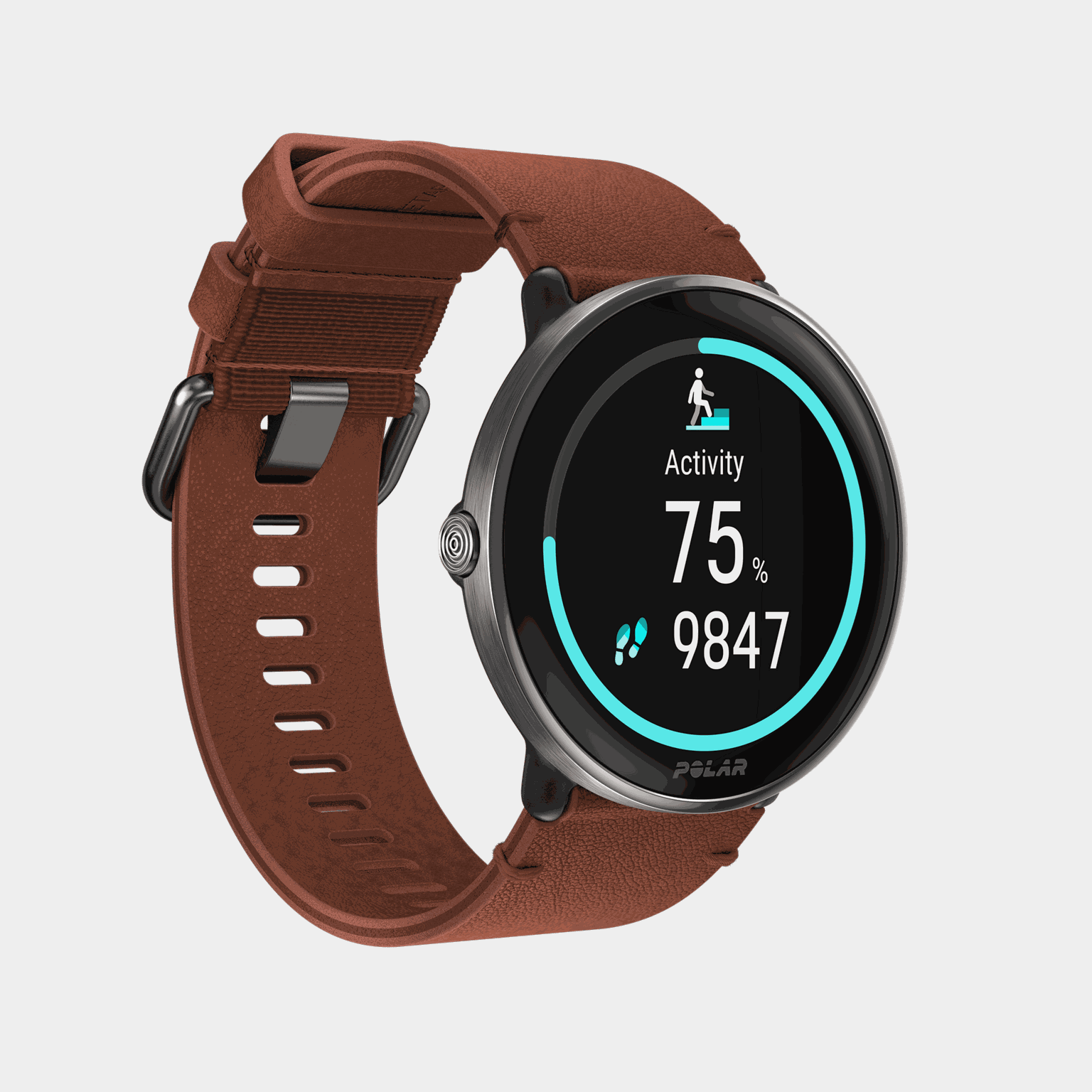 Ignite 3 Titanium/Brown leather strap, smartklokke - full image 3
