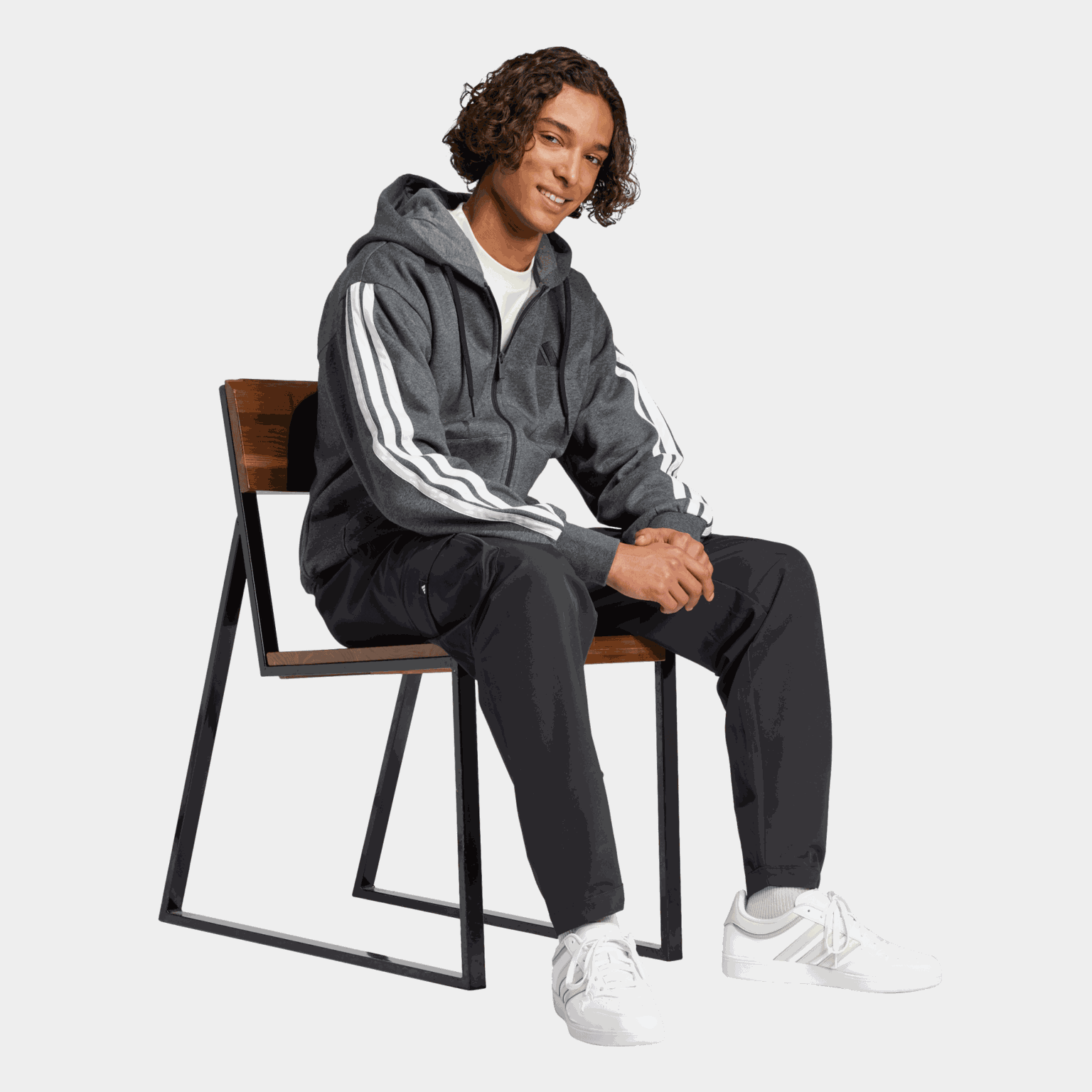 3-Stripes Fleece Full Zip Hood, hettejakke, herre - full image 2