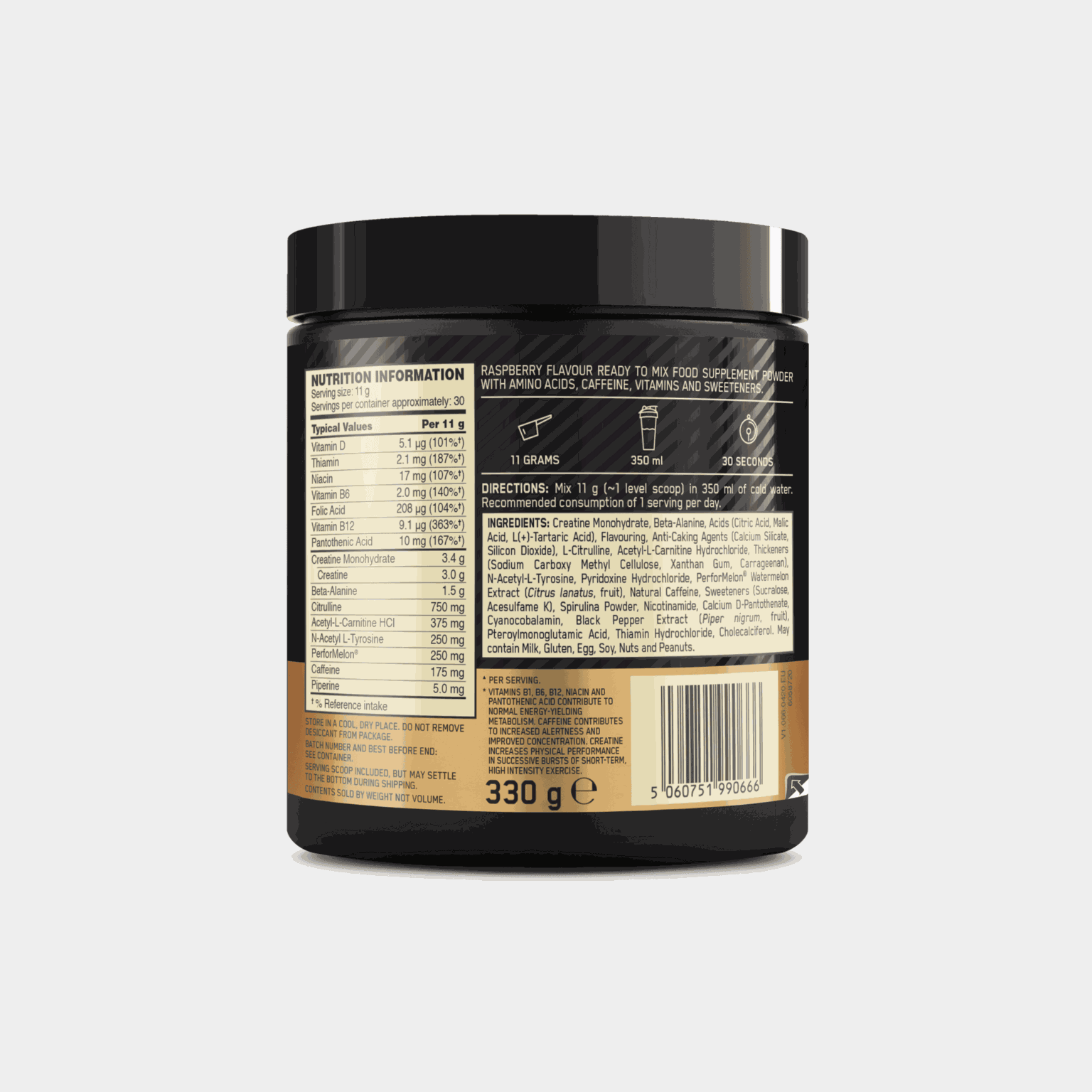 Gold Standard Pre Workout 330 g Blue Raspberry, pre-workout-pulver - full image 2
